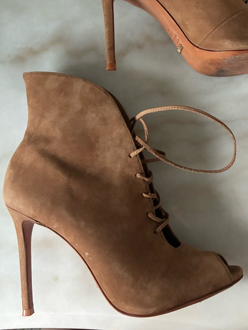 Schutz Suede Lace-Up Stiletto Tan Booties Size 9.5 US